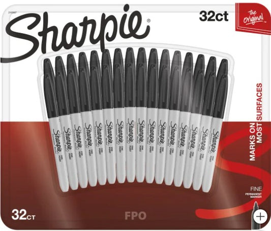 Sharpie Permanent Marker, Fine Point, Black, 32-count